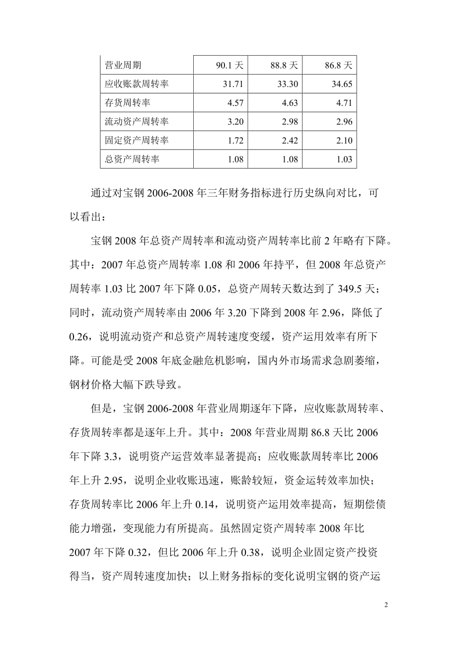 （效率管理）电大网上作业任务宝钢资产运用效率分析_第2页