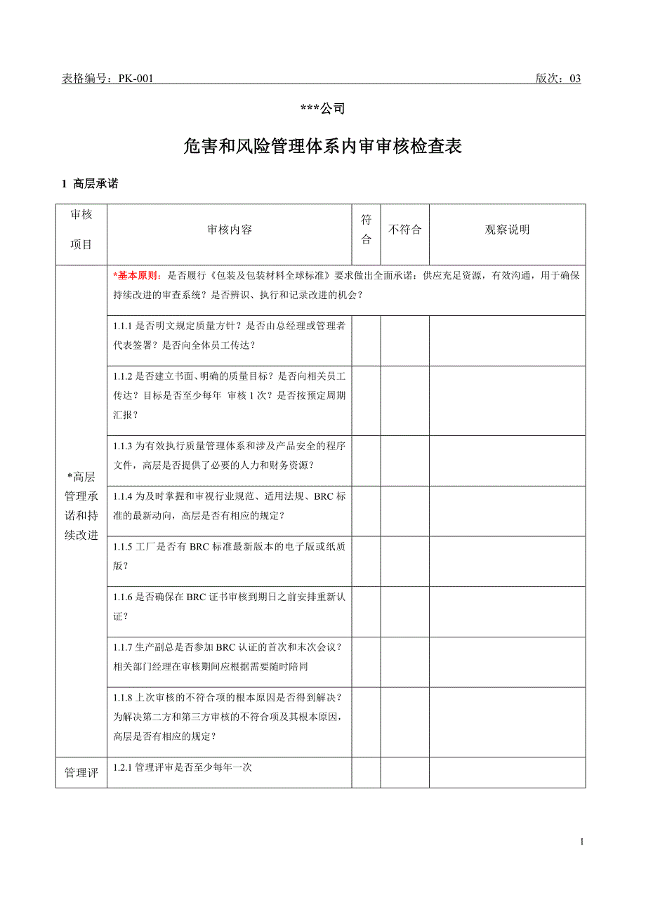 包材BRC内审审核检查表(按BRC第5版修订)_第1页