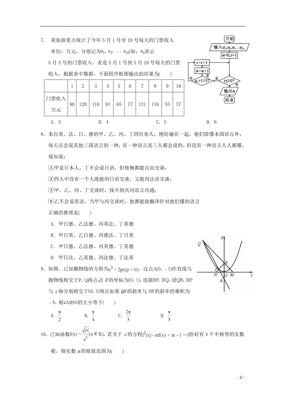 湖北沙中学高考数学冲刺第一次考试理无答案.doc_第2页