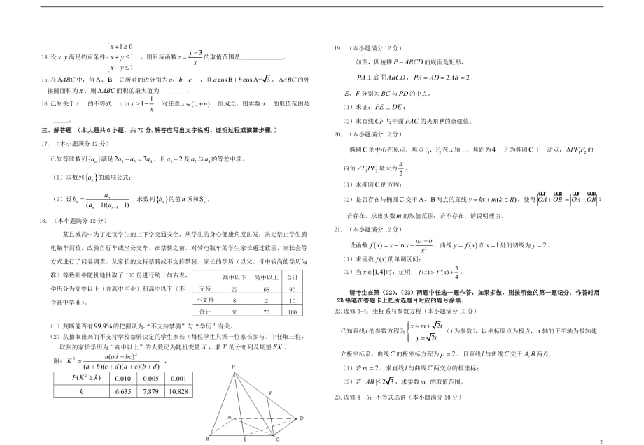 江西六校高三数学联考试卷理无答案.doc_第2页