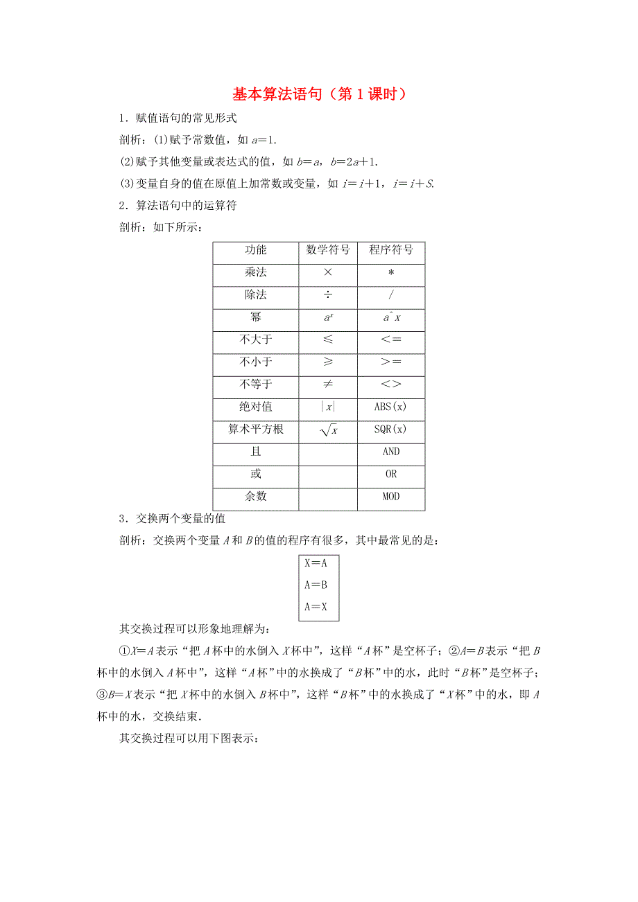 高中数学1.3基本算法语句（第1课时）课堂探究素材苏教版必修3.doc_第1页