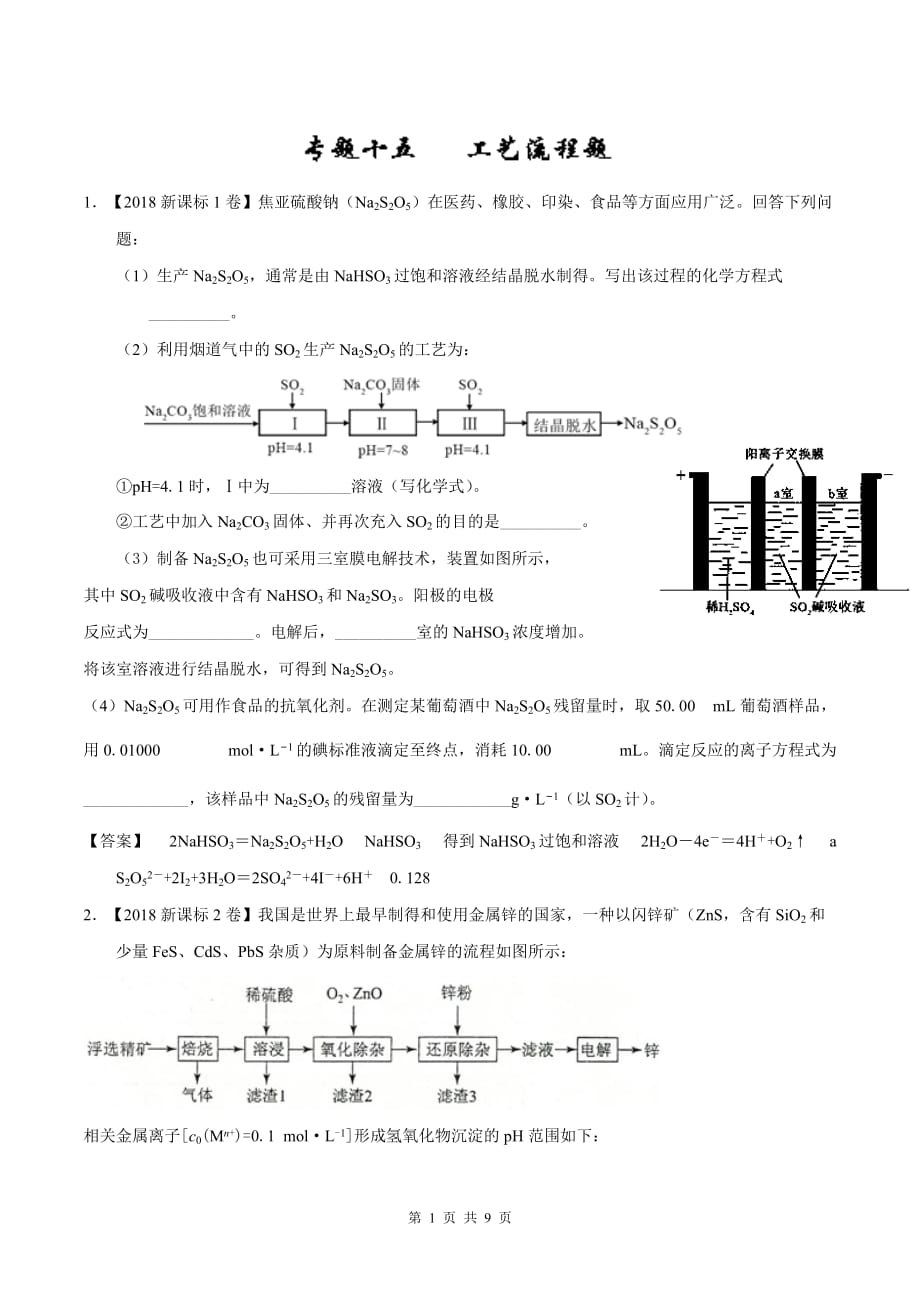 工艺流程题(教师版)_第1页