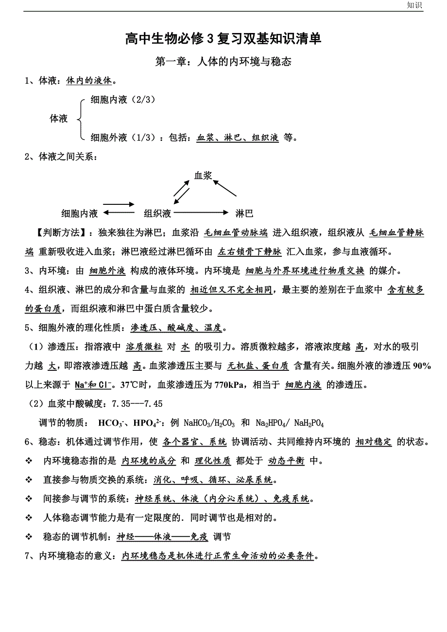 高中生物必修三复习知识点清单.doc_第1页