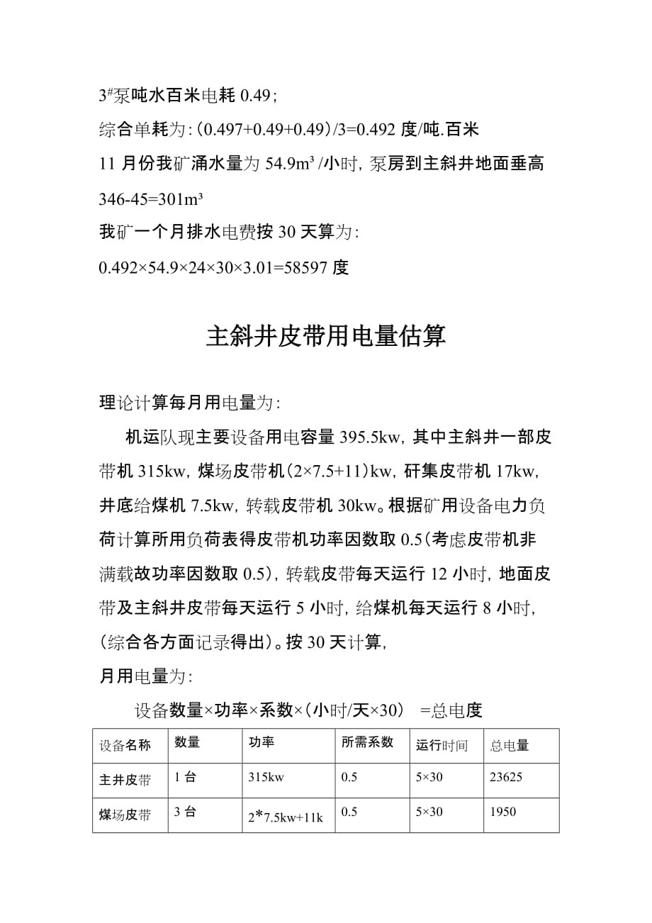 （冶金行业）富山煤业电力定额及月用电量估算_第3页