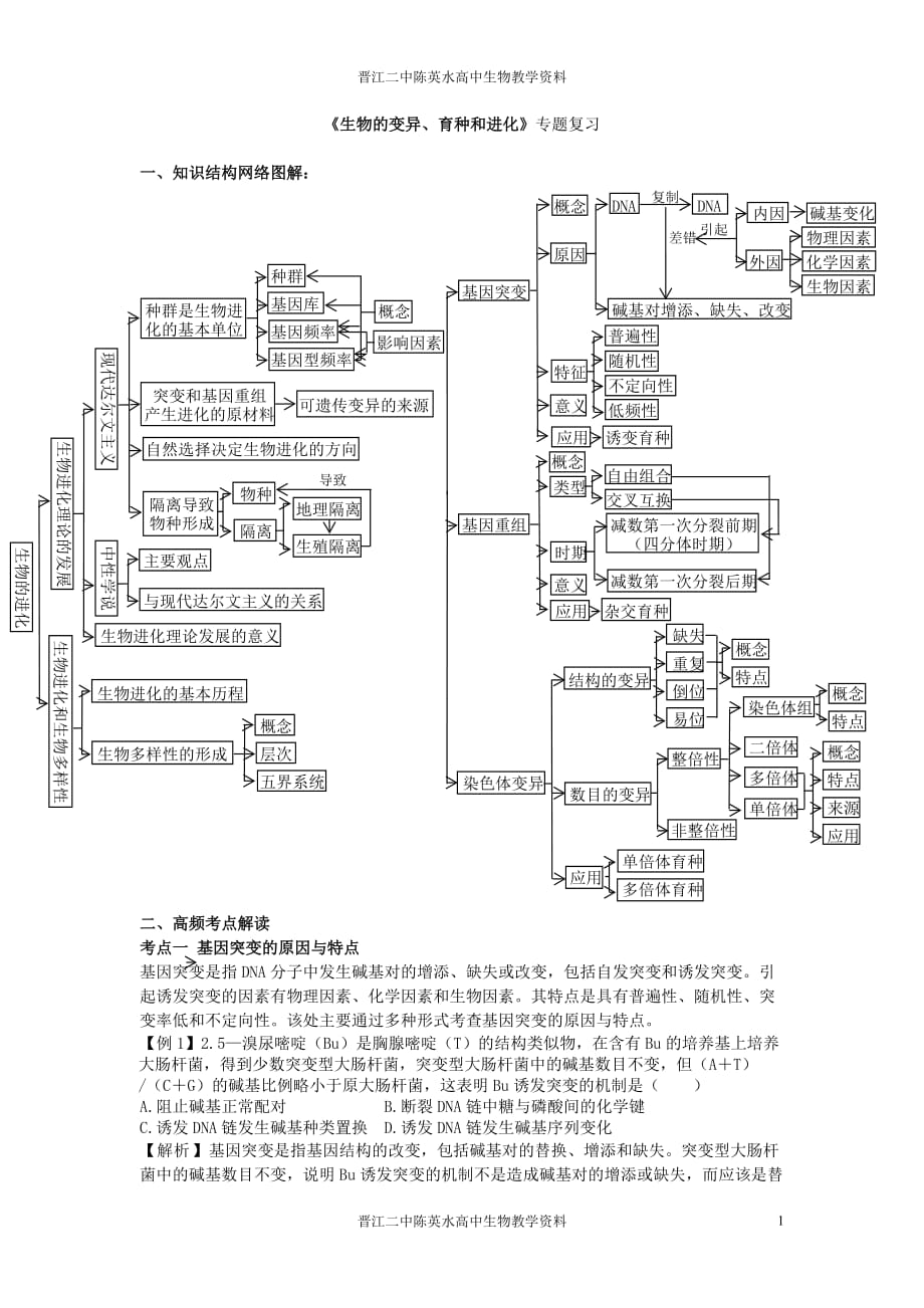 《生物的变异、育种和进化》专题复习.doc_第1页