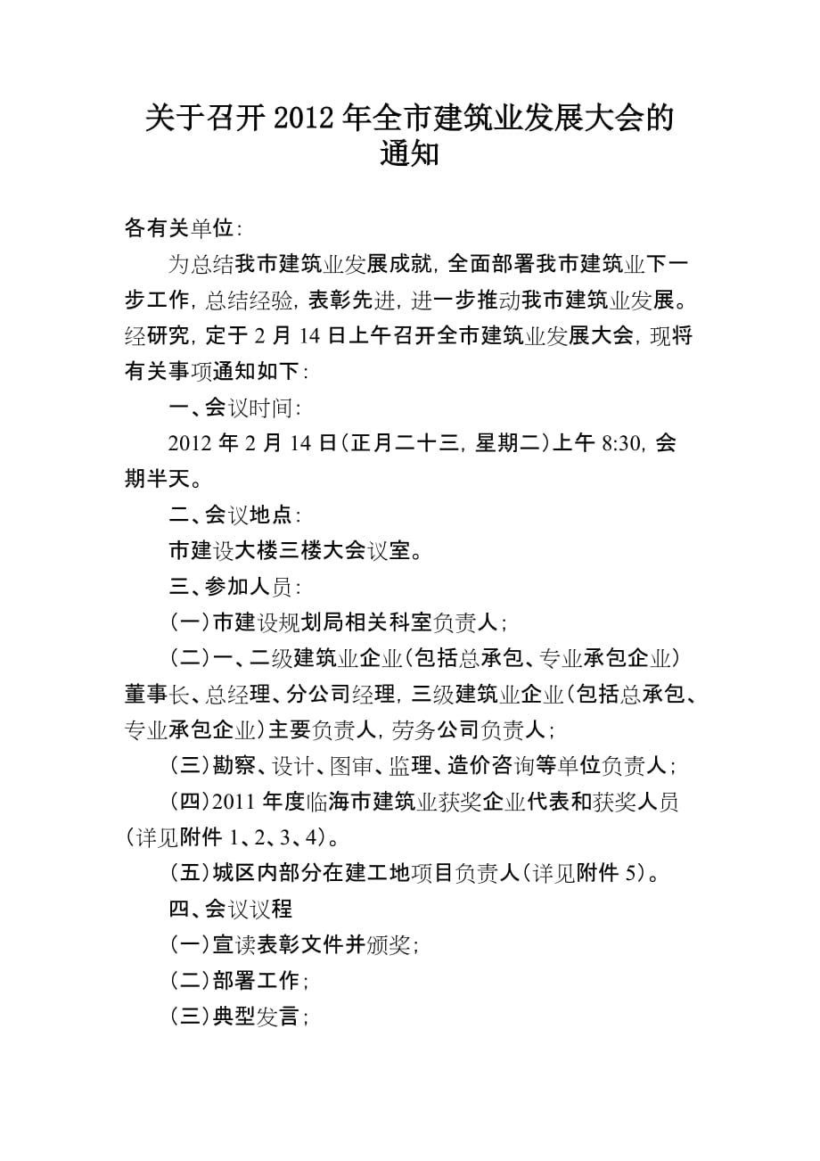 （建筑工程管理）关于召开年全市建筑业发展大会的_第1页