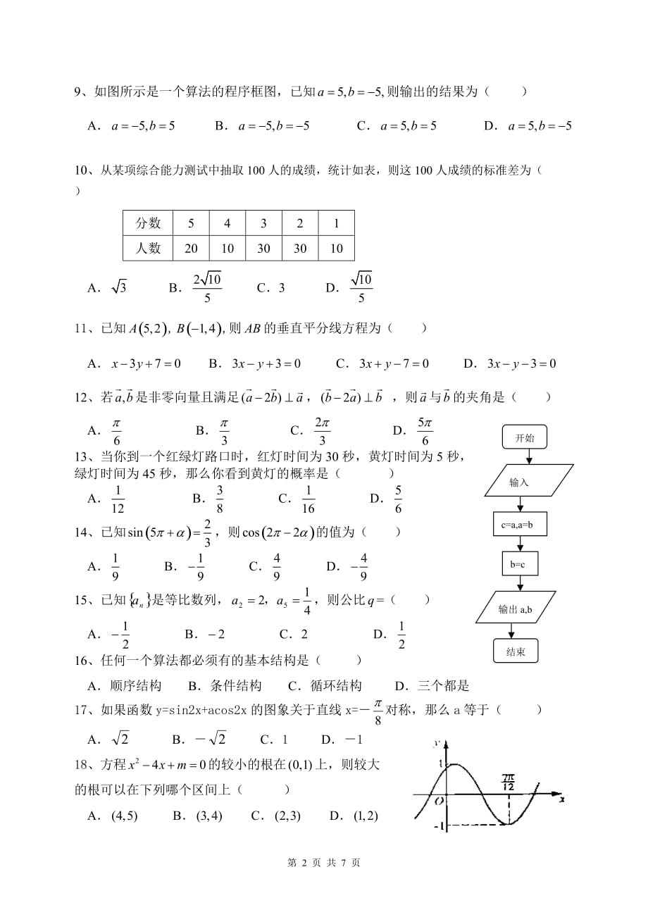 2018年贵高中数学学业水平考试模拟试题(二).doc_第2页