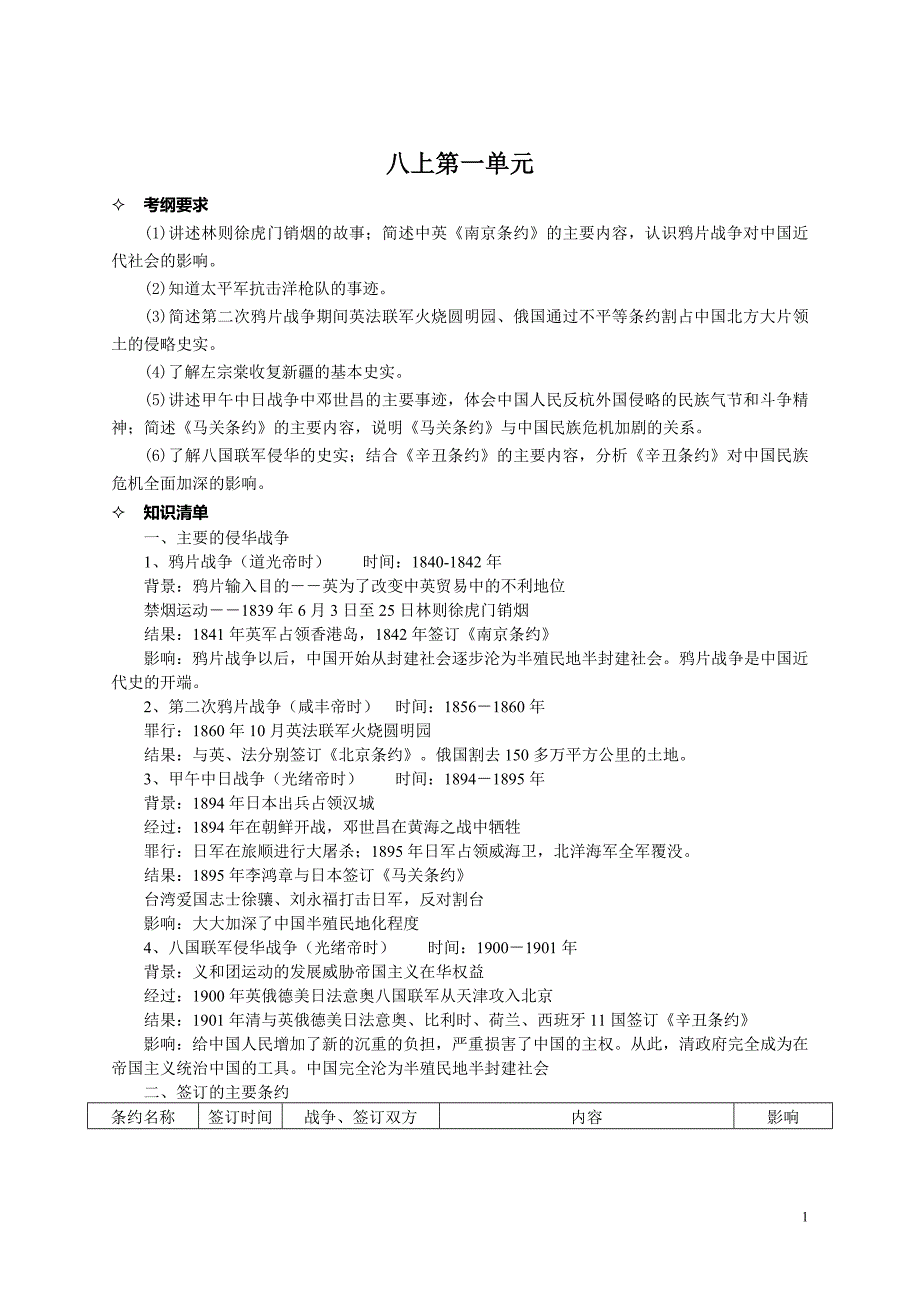 中考历史一轮复习学案：8年级上册 第1单元《侵略与反抗》_第1页