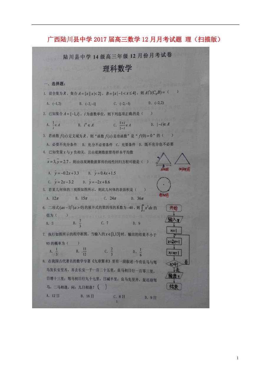 广西届高三数学12月月考试题理.doc_第1页