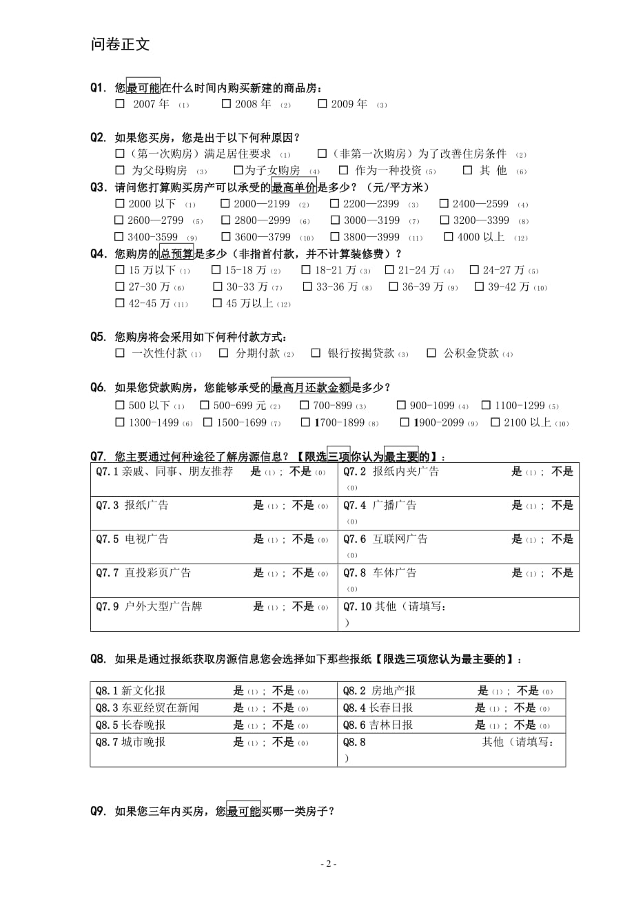 商品房消费者U&ampamp;A调研问卷(实用样卷)_第2页