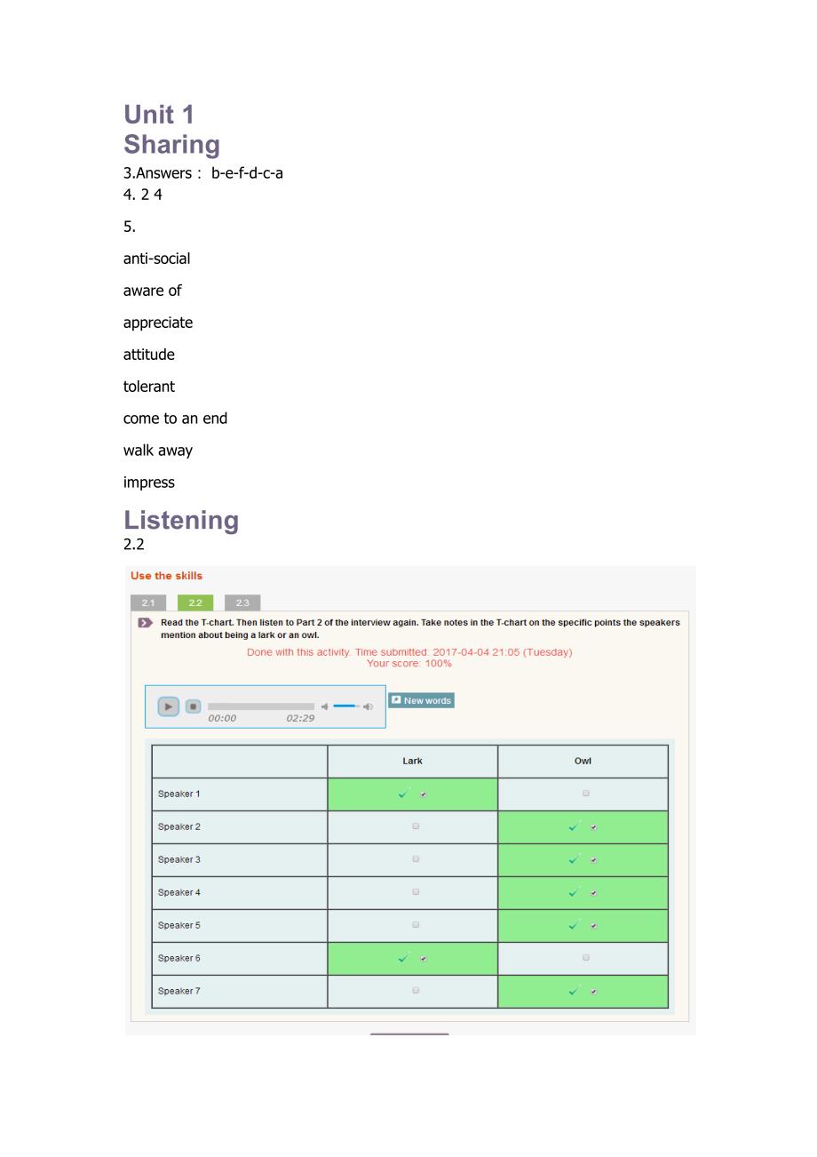 新视野大学英语第三版四册视听说网络课答案1-4单元_第1页