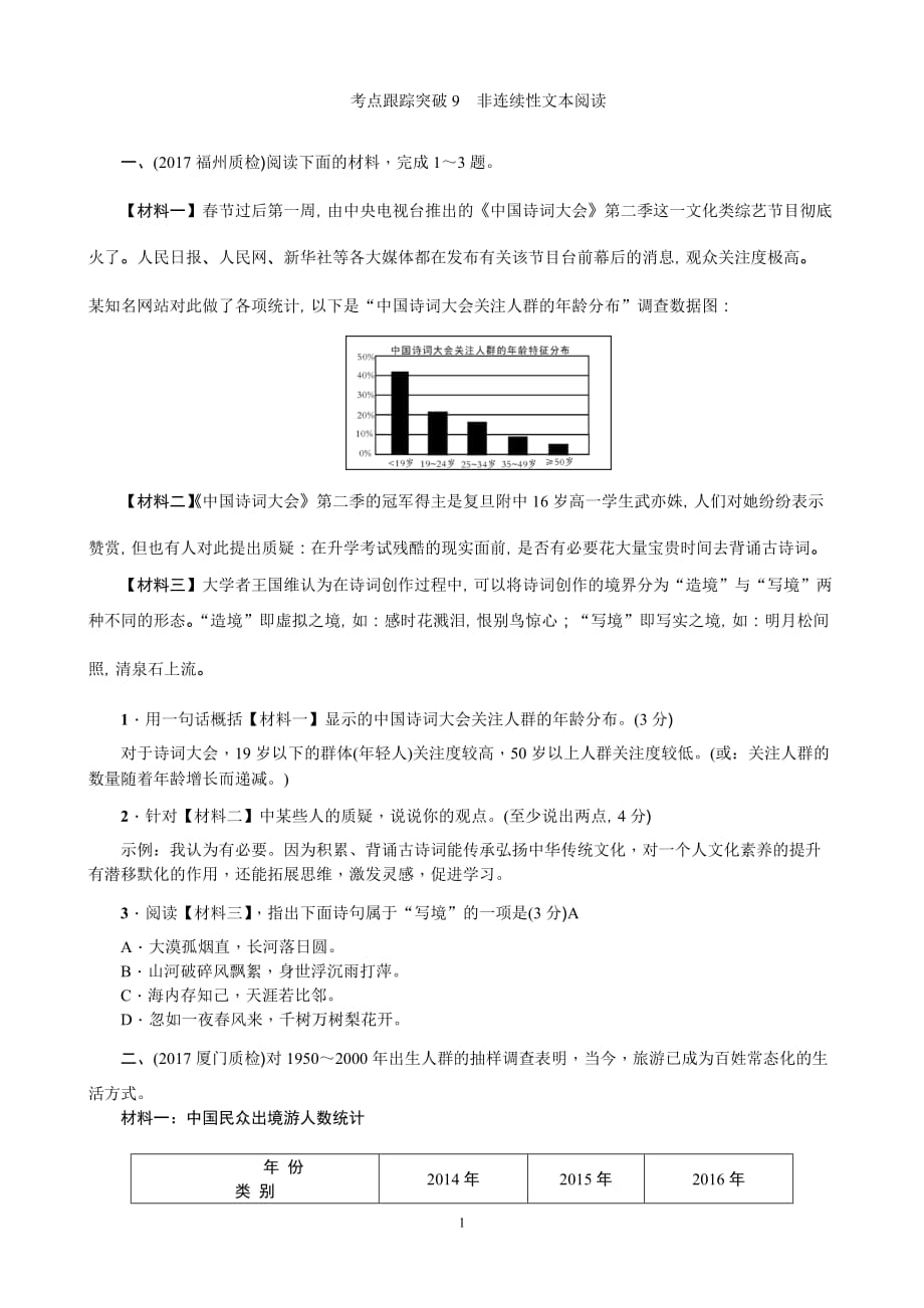 2018届中考语文(福建)练习题：考点跟踪突破9 非连续性文本阅读.doc_第1页