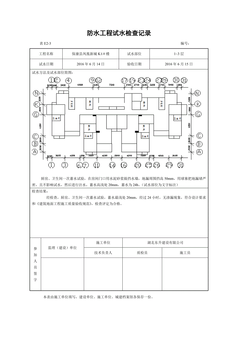 （建筑工程管理）防水工程试水检查记录_第1页