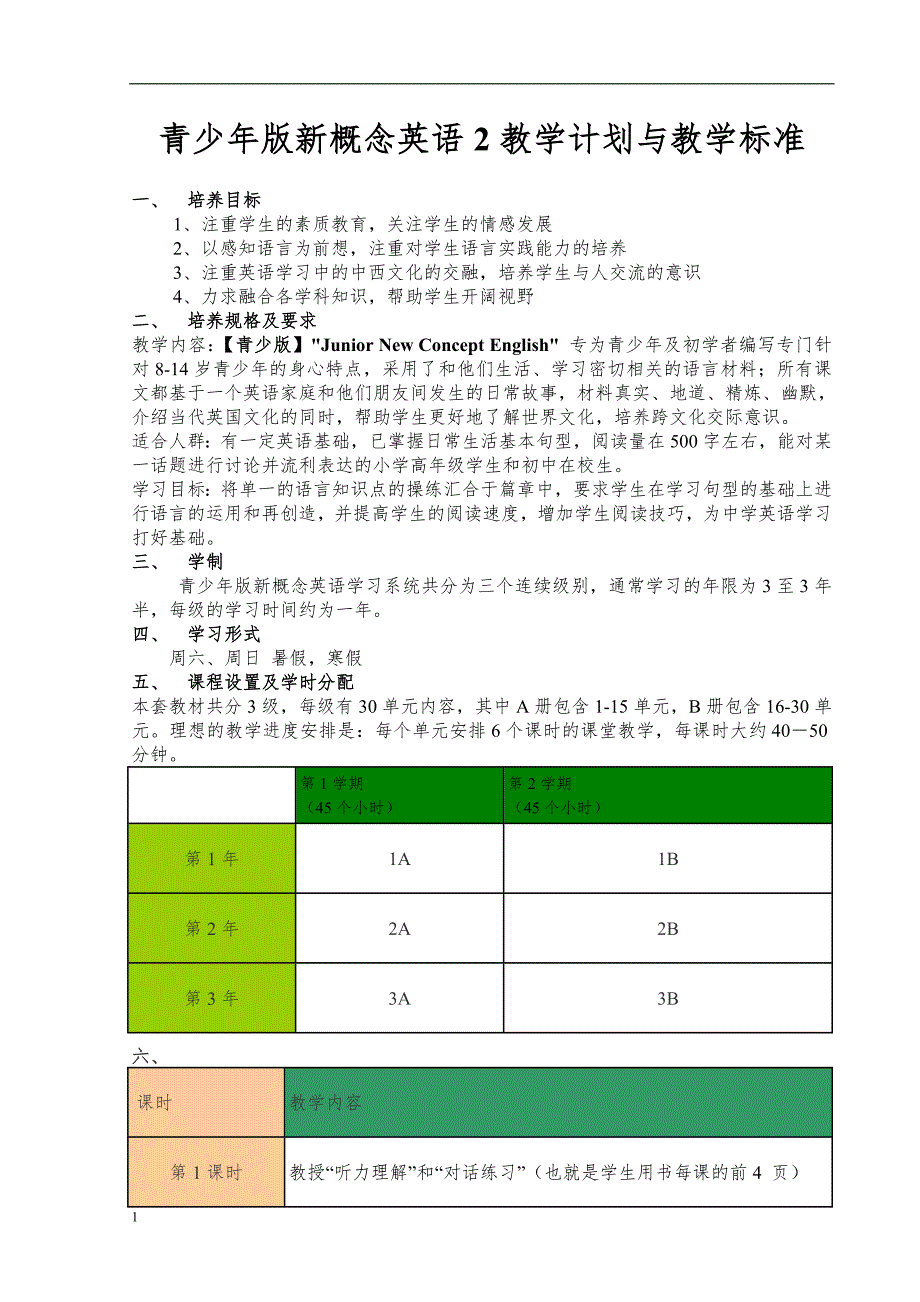 青少年版新概念英语2教学计划与标准教学教案_第1页