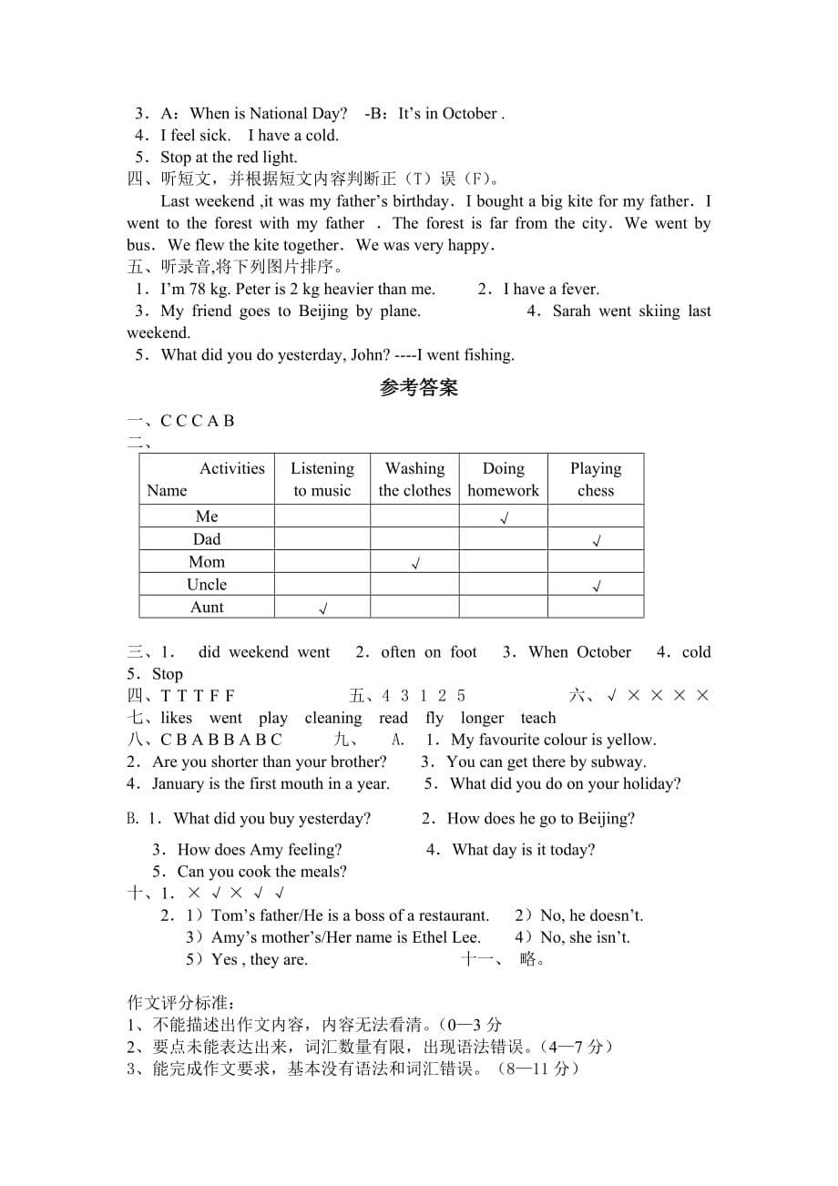 人教PEP版2019-2020年六年级下册英语小升初模拟试题 (1)_第5页