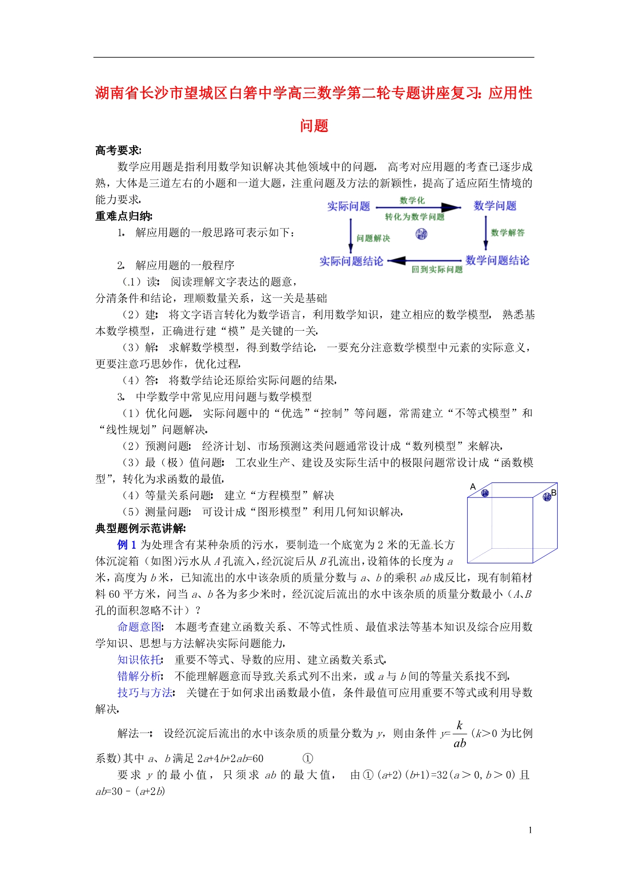 湖南长沙望城区白箬中学高三数学第二轮讲座复习应用性问题.doc_第1页