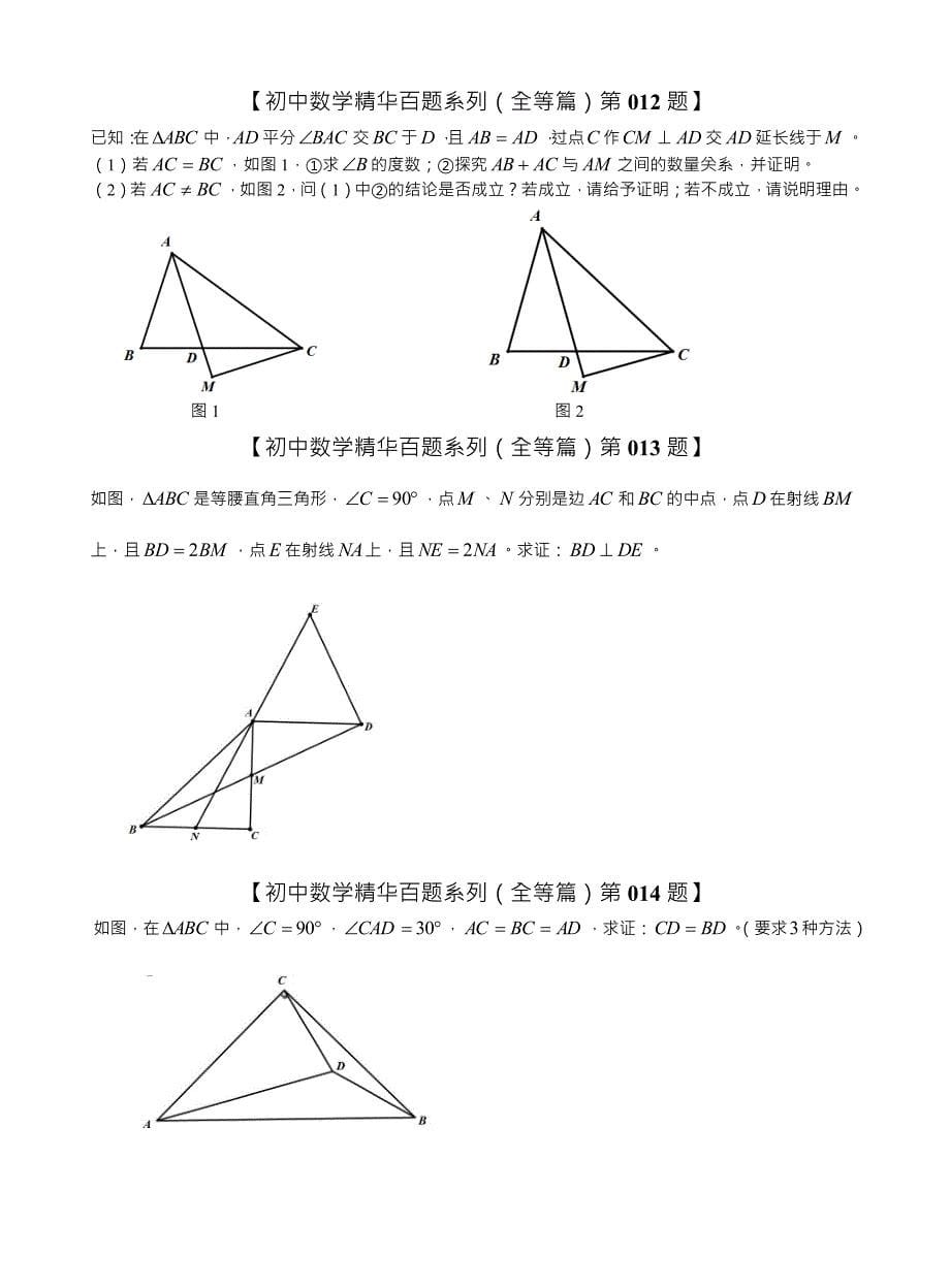 2018-2019学年人教版八年级数学上册精华百题系列专题练习：全等三角形(Word版无答案).doc_第5页