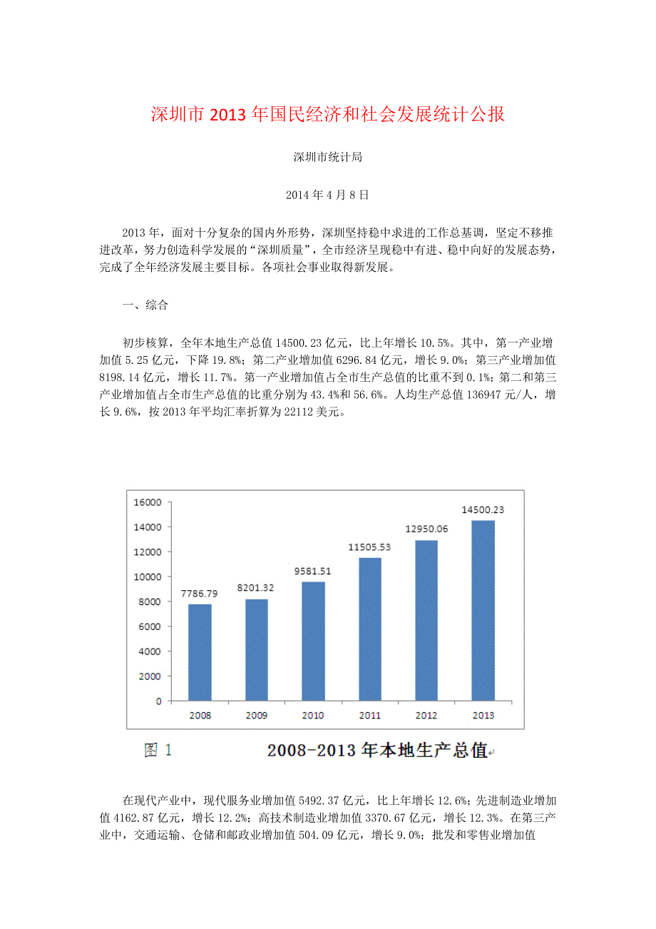 （冶金行业）深圳市年国民经济与社会发展统计公报_第1页