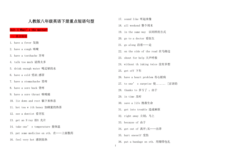 人教版八年级英语下册短语句型.doc_第1页