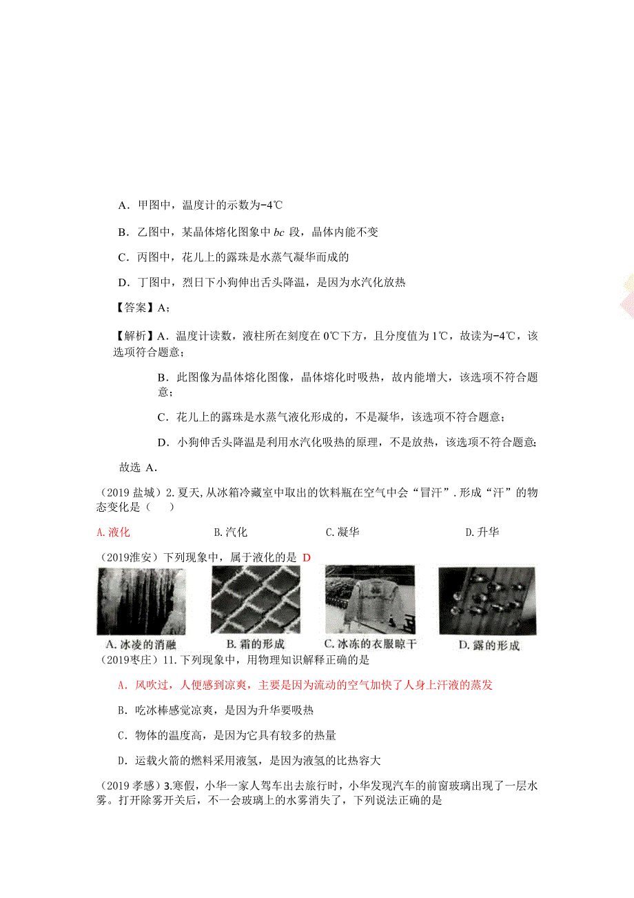 2019年中考物理试题分类汇编专题 11物态变化（含答案）_第2页