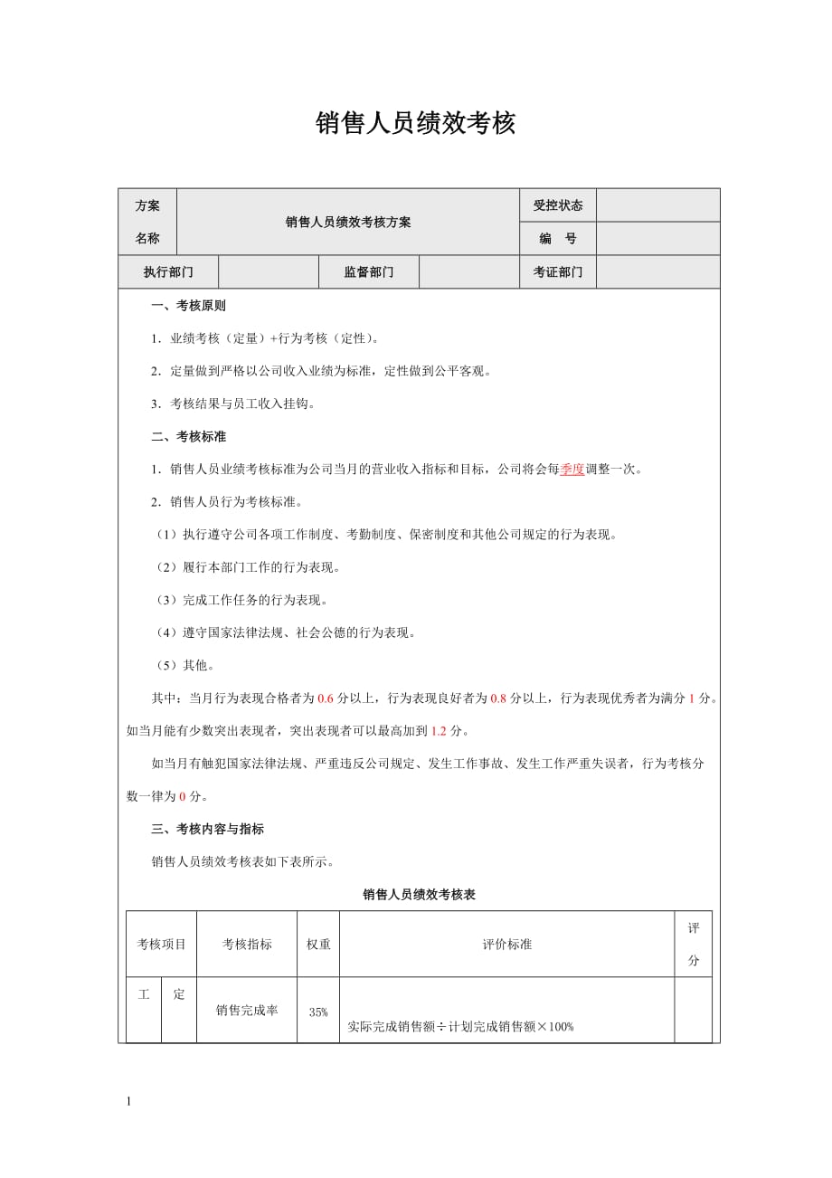 市场销售人员绩效考核指标幻灯片资料_第1页