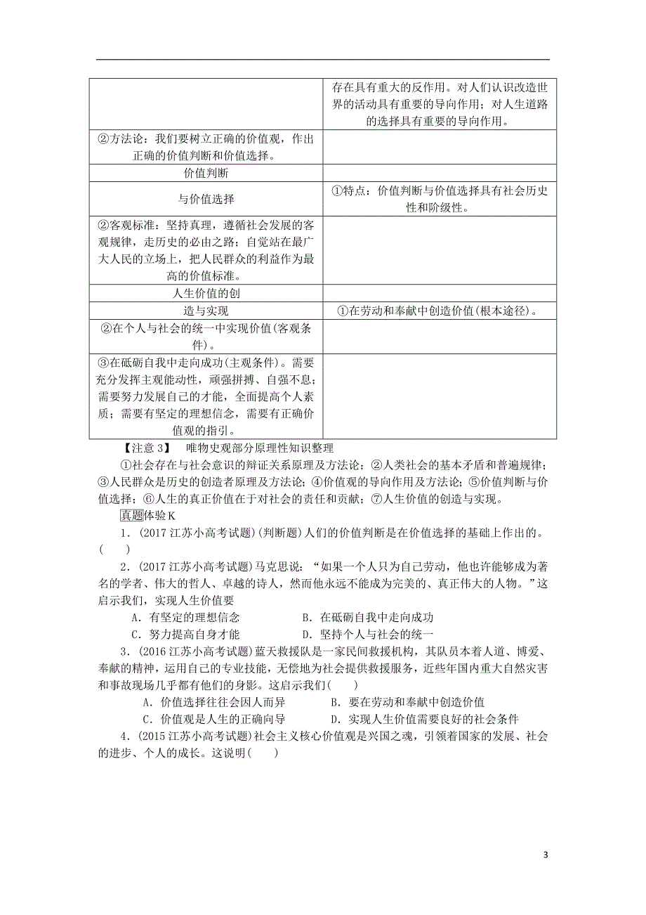 江苏政治学业水平测试复习第四单元认识社会与价值选择第十二课实现人生的价值考点梳理新人教必修4.doc_第3页