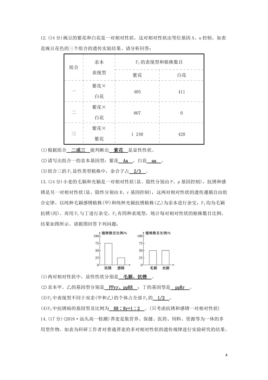 高中生物第一章遗传因子的发现单元评估检测（含解析）新人教版必修2_第4页