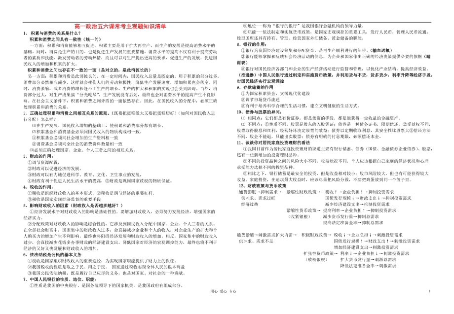 高一政治五六课常考主观题知识清单素材.doc_第1页