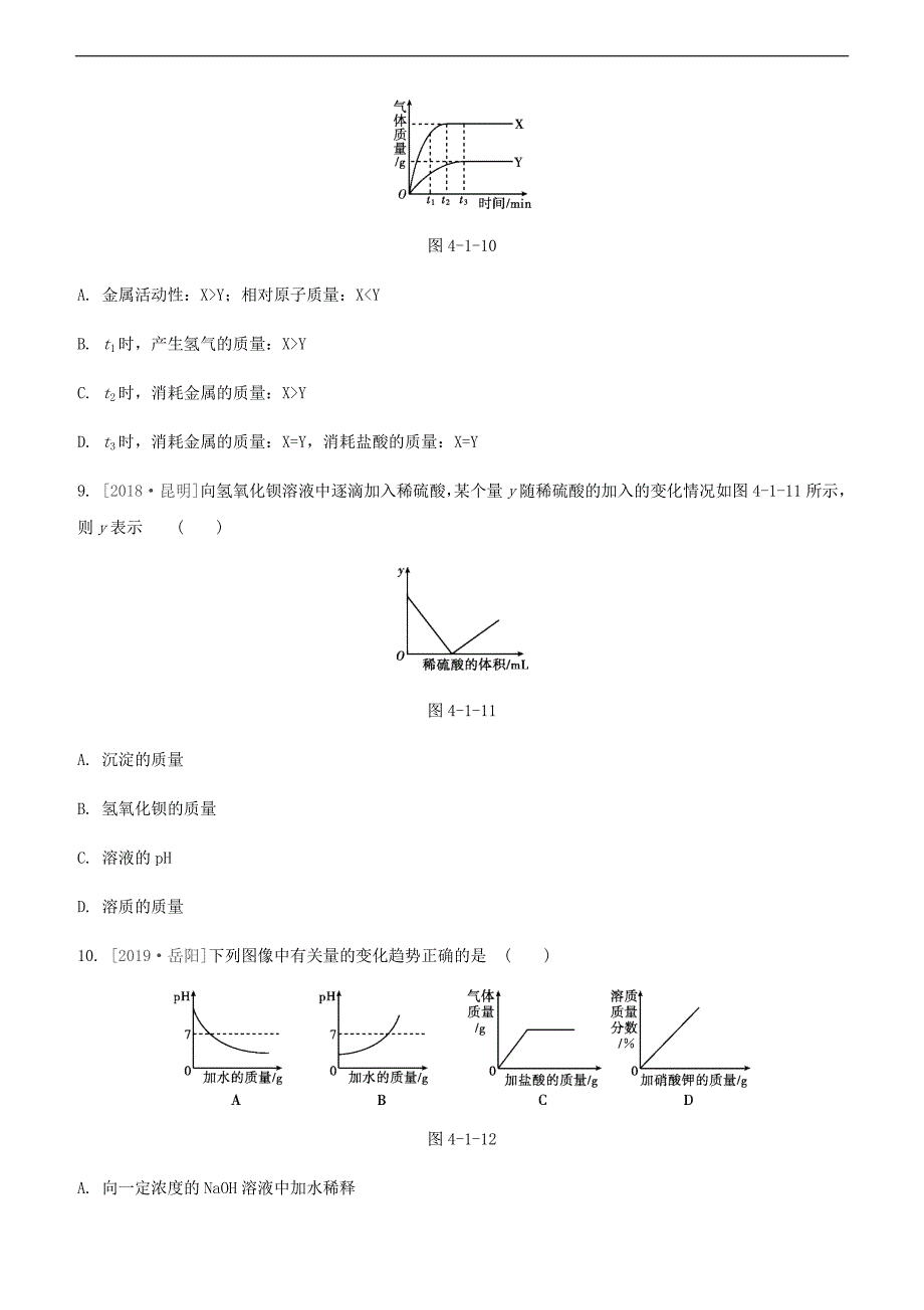 2020届中考化学一轮复习强化练习卷：函数图像和图表题型（含答案）_第4页
