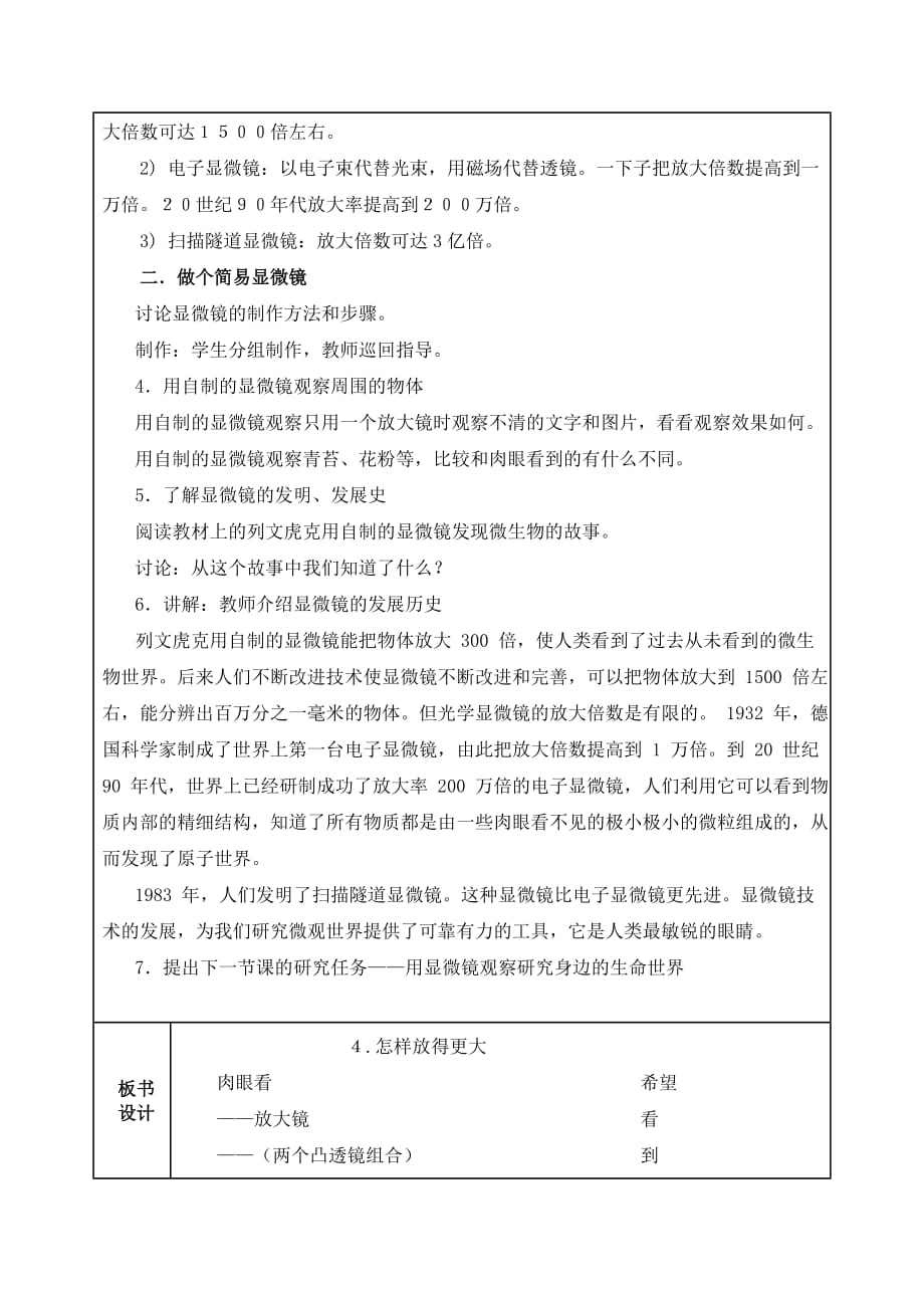 【2020年教科版科学六年级下册】一单元1.4怎样放得更大 教案设计_第2页