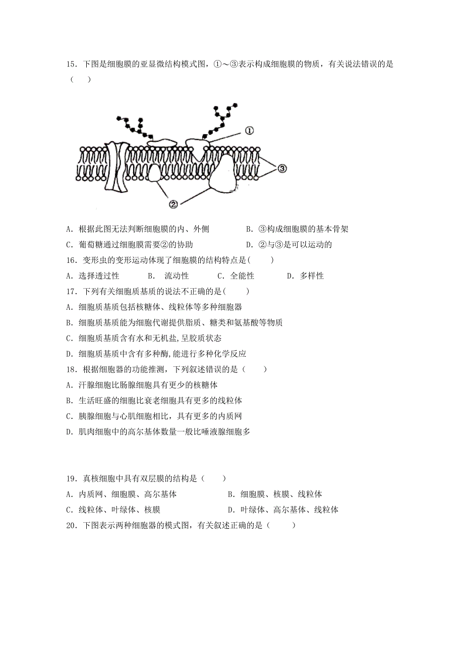 广西柳江中学2019_2020学年高一生物上学期中试题_第3页