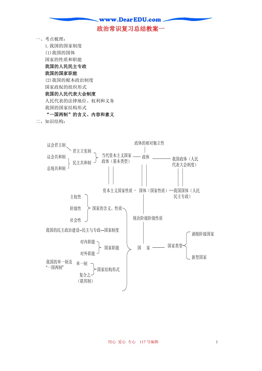 政治常识复习总结教案一人教.doc_第1页