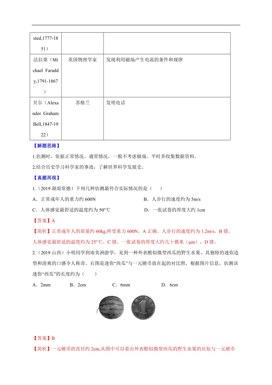 2020年中考物理重难点专练18 估测、物理学史-热点题型（解析版）_第4页