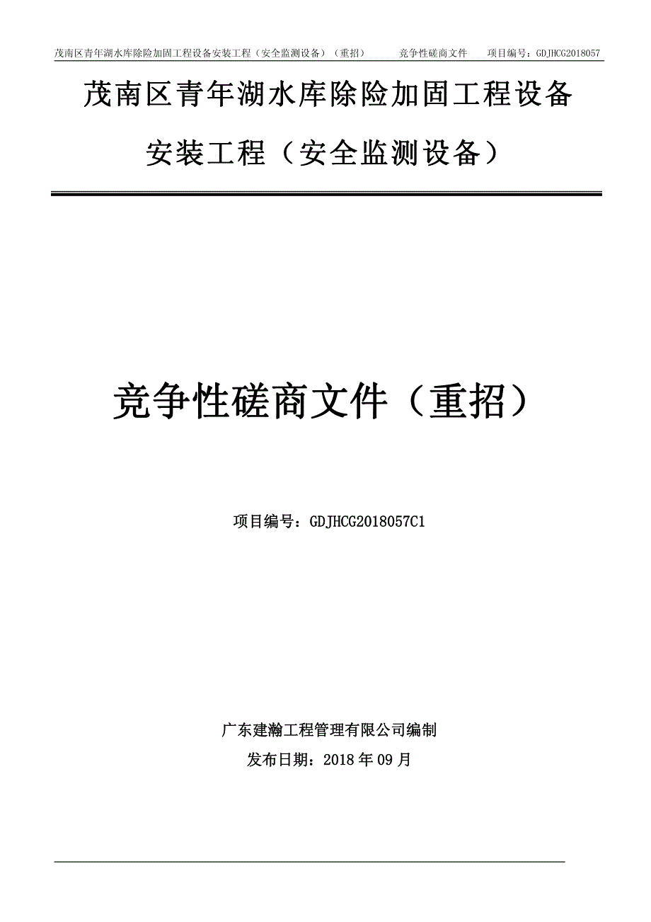 茂南区青年湖水库除险加固工程设备安装工程（安全监测设备）招标文件_第1页