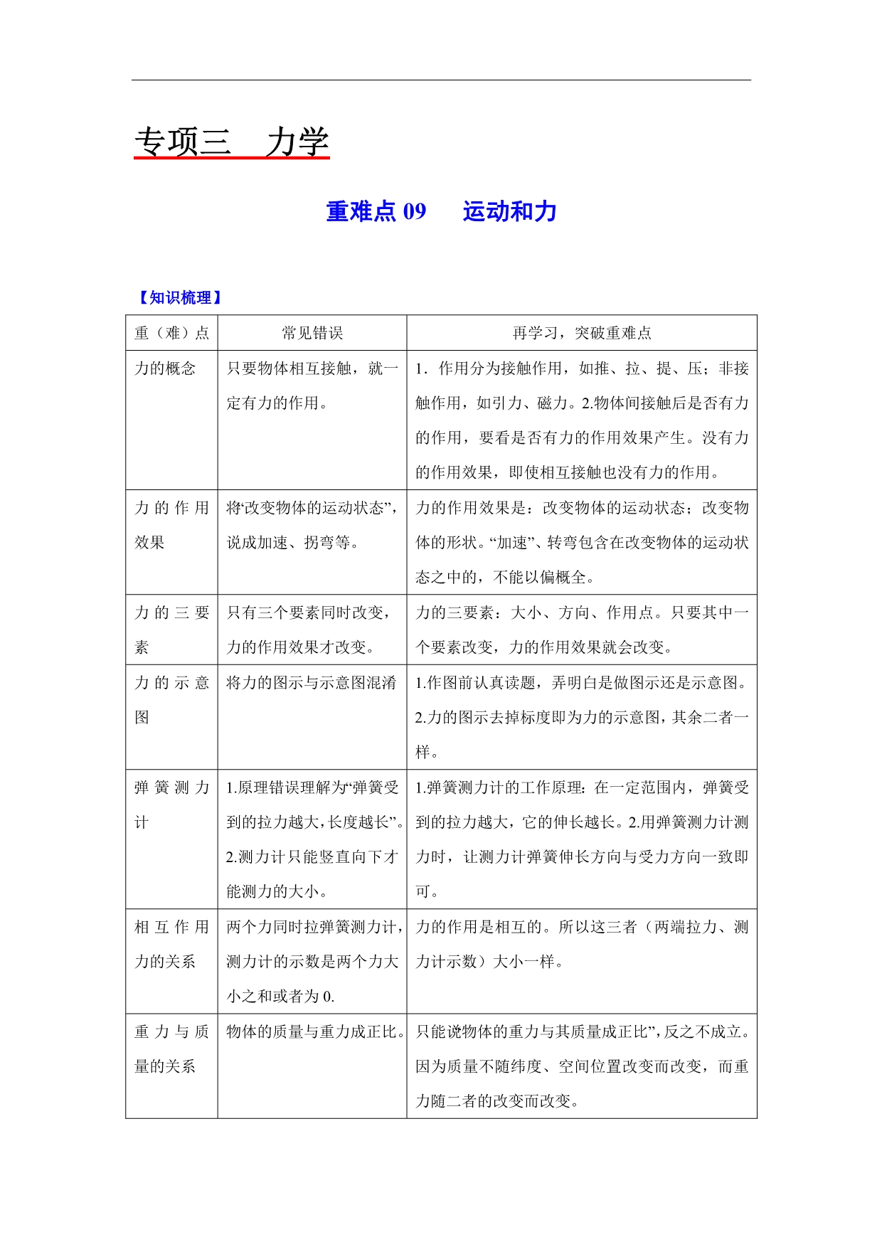 2020年中考物理重难点专练09 运动和力-力学（解析版）_第1页