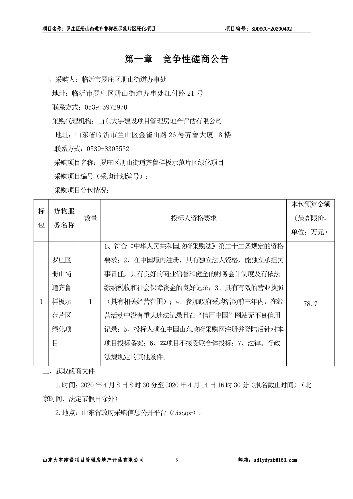 罗庄区册山街道齐鲁样板示范片区绿化项目招标文件_第3页