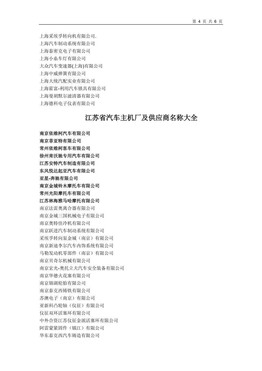 （汽车行业）上海市江苏省汽车主机厂及供应商名称大全_第4页