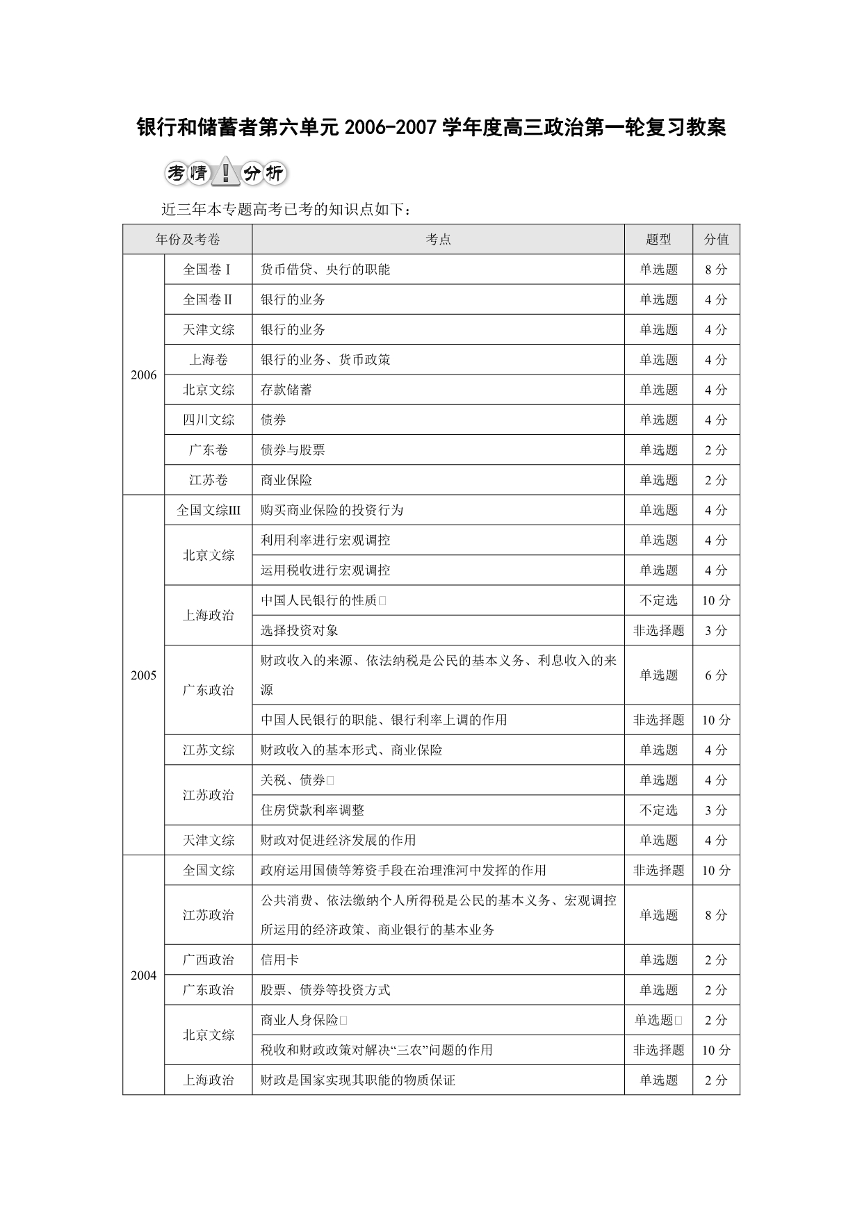 银行和储蓄者第六单元高三政治第一轮复习教案.doc_第1页