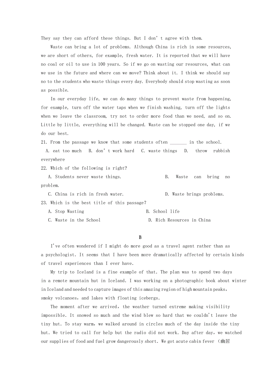 山东省淄博市高青一中2018_2019学年高一英语上学期十月份阶段性检测试题_第3页