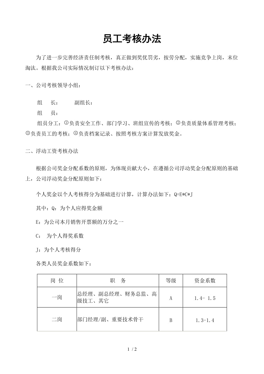 中小企业员工考核办法_第1页