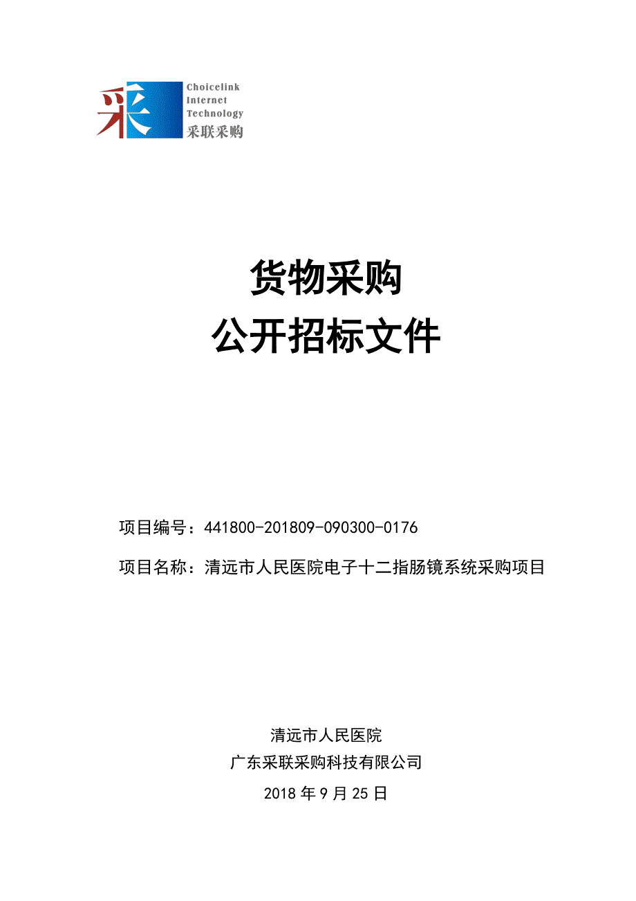 清远市人民医院电子十二指肠镜系统采购项目招标文件_第1页