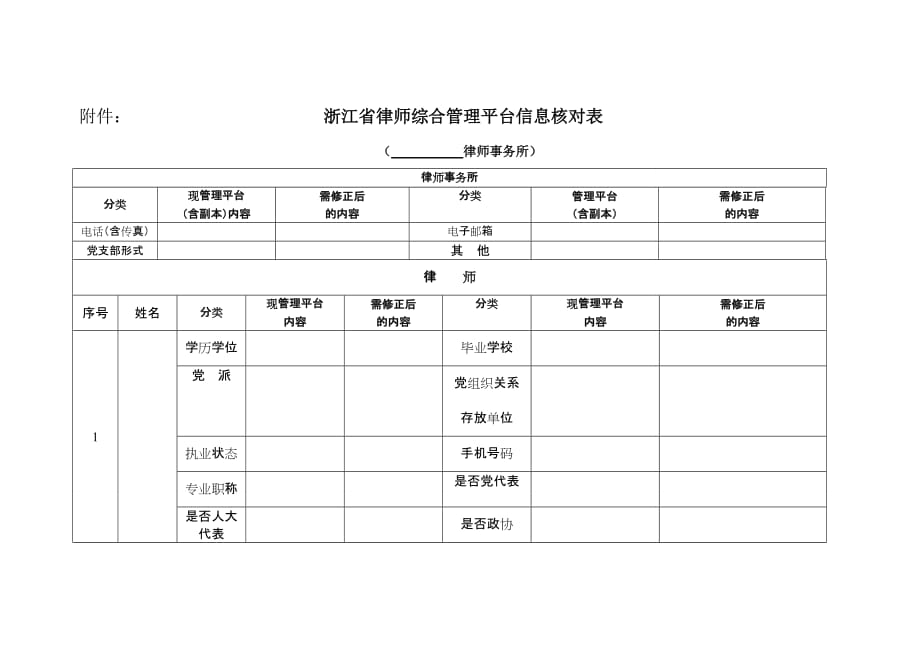 浙江省律师综合管理平台信息核对表_第1页