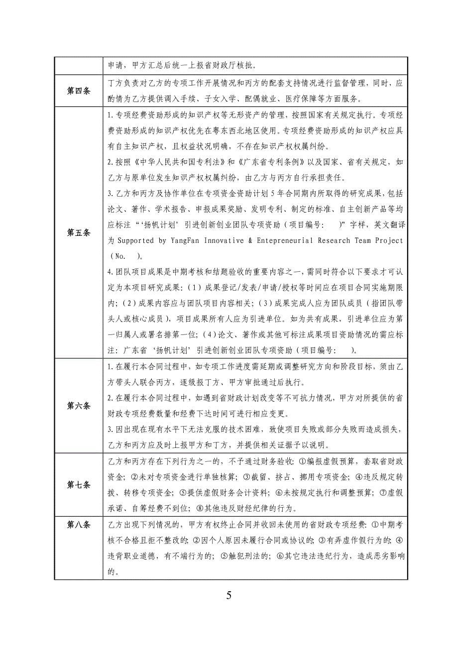 “扬帆计划”引进创新创业团队合同书_第5页