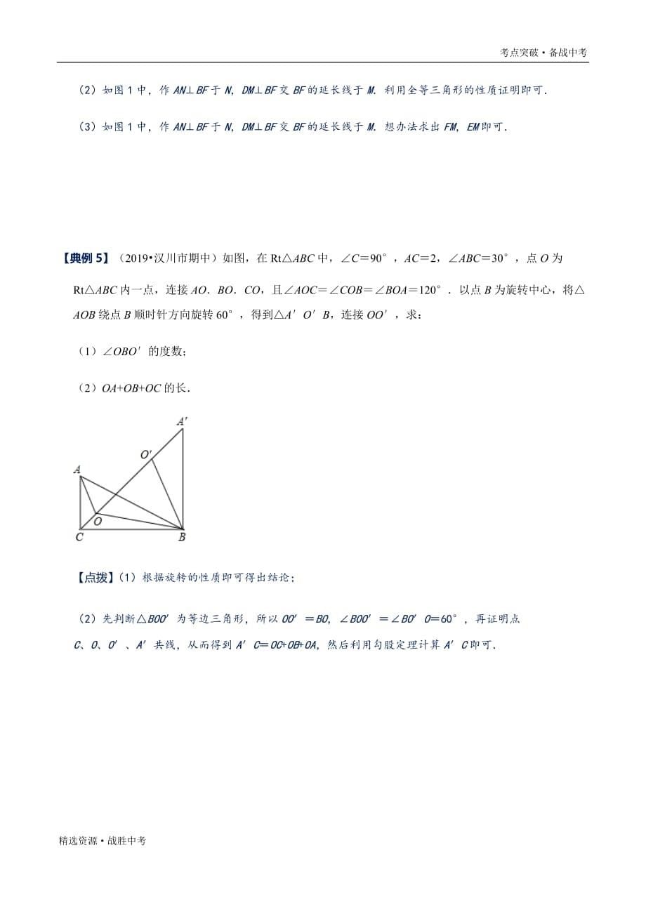 2020年八年级数学下册解法技巧：常见三角形的旋转模型（北师大原卷）_第5页