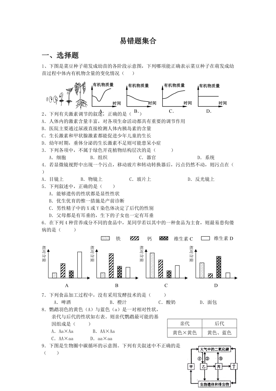 生物易错题集合_第1页