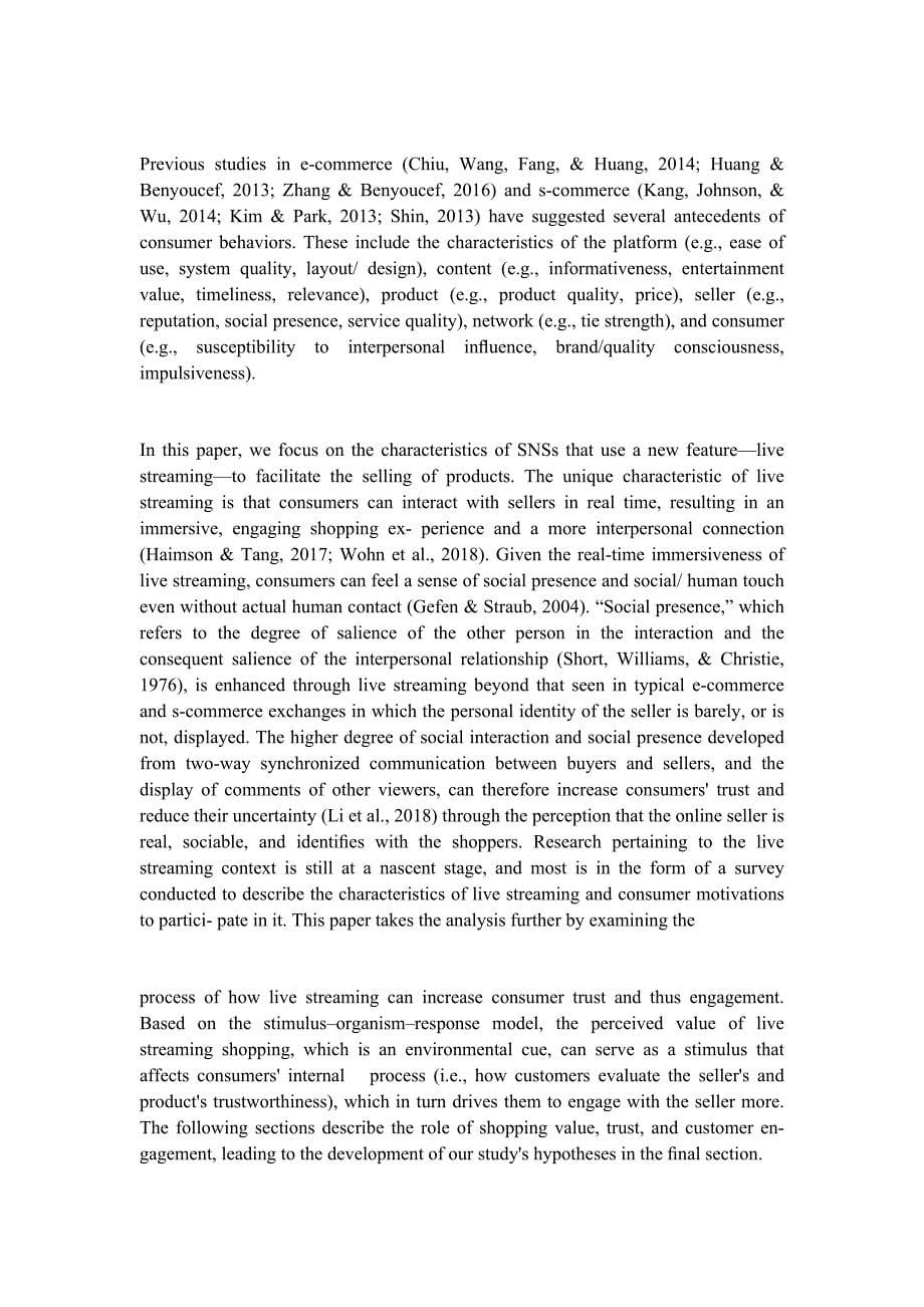 【精品文档】607关于网络在线直播带货社交电子商务消费购物的毕业设计论文英文英语外文文献翻译成品资料：视频直播在建立消费者信任和与社交电商卖家互动中的作用（中英文双语对照）_第5页