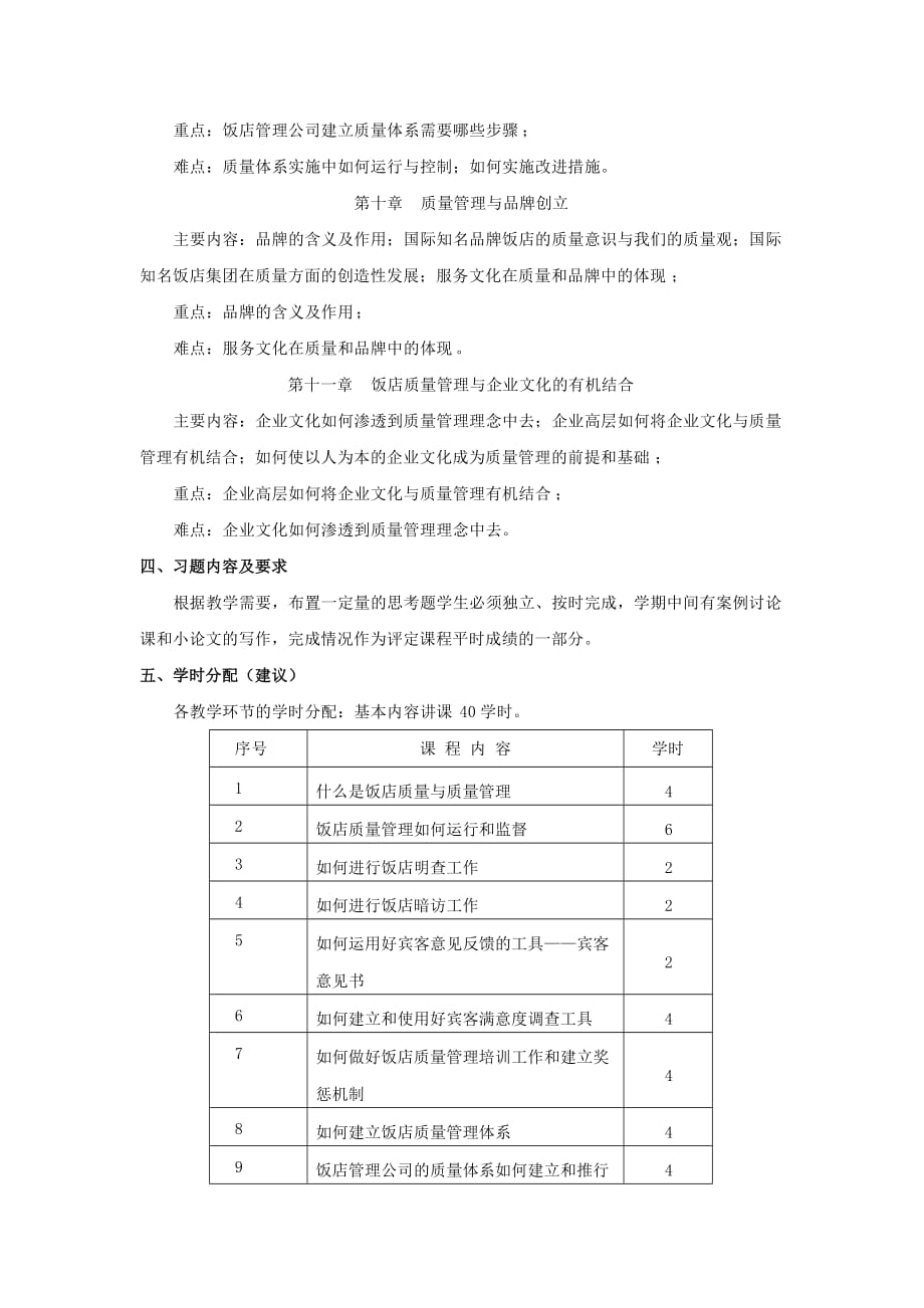 酒店质量管理教学大纲版本科培养计划_第4页