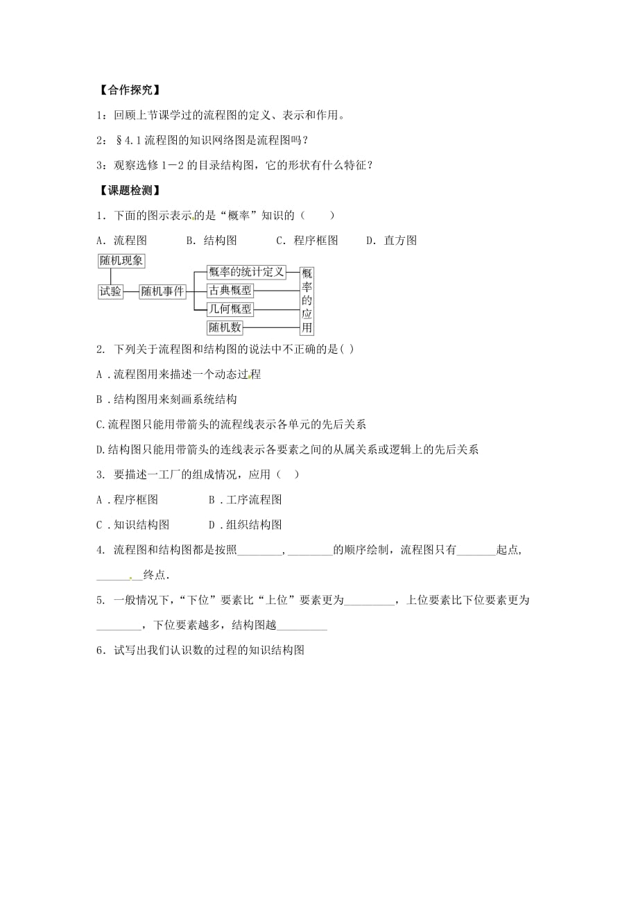 陕西省吴堡县吴堡中学高中数学 第二章 框图 结构图学案 北师大版选修1-2_第2页