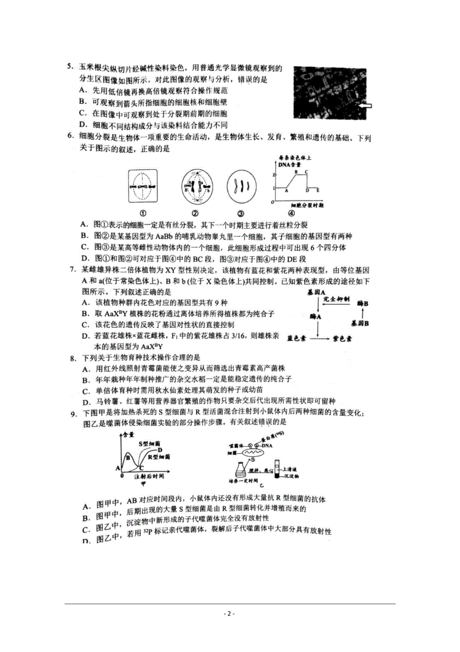 江苏省扬州市2020届高三5月调研第三次模拟考试 生物试题 含答案_第2页