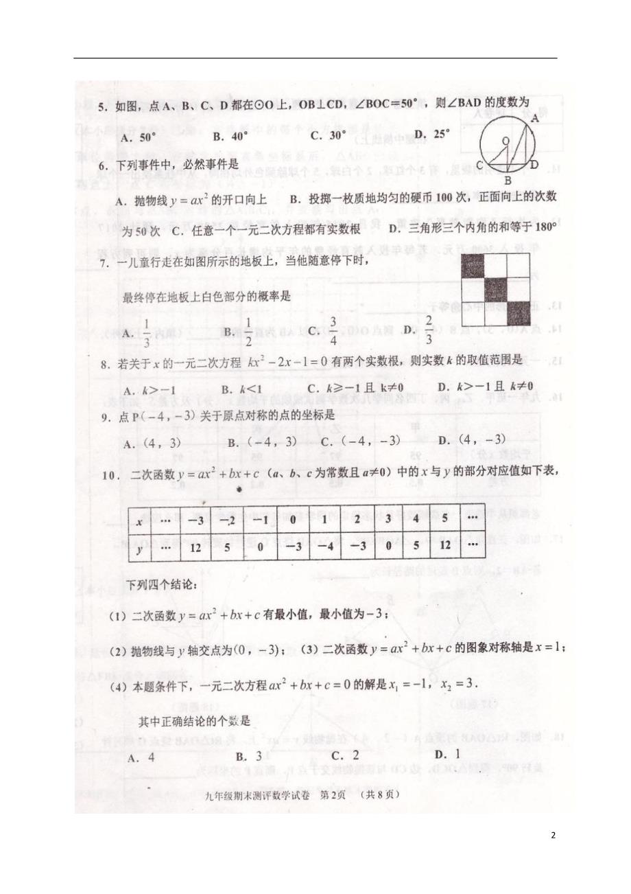 辽宁省葫芦岛市建昌县2018届九年级数学上学期期末测评试题（扫描版）新人教版.doc_第2页